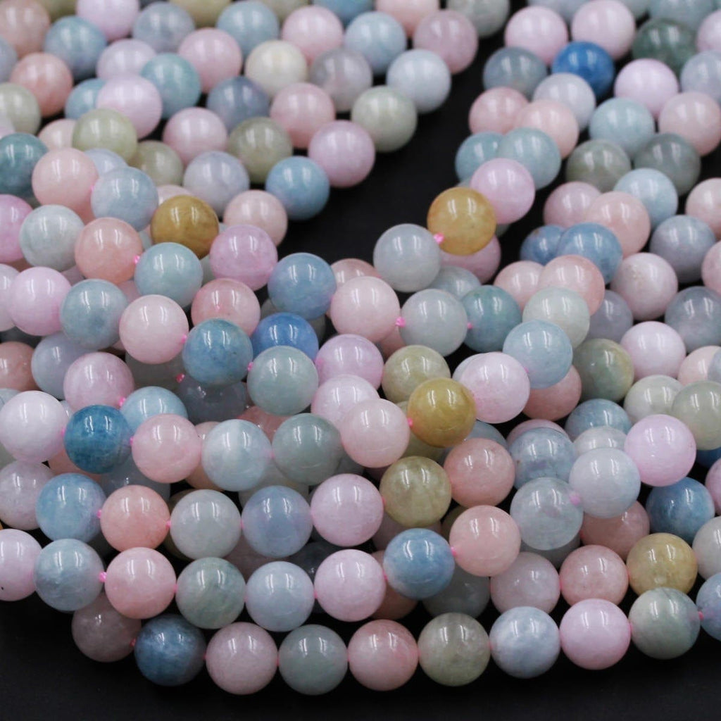 Multicolor Blue Pink Aquamarine Round Beads 4mm, 6mm 8mm 10mm 12mm Beryl Morganite Gemstone 15.5" Strand