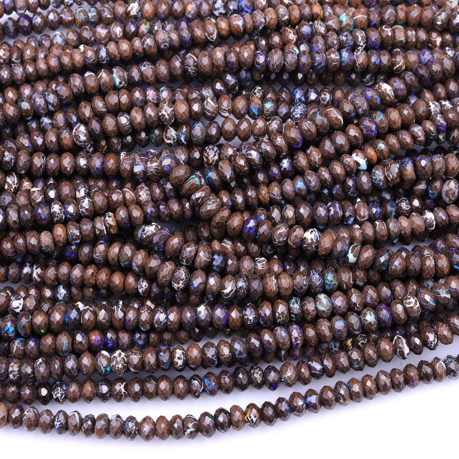 Natural Australian Yowah Boulder Opal Beads Faceted 6mm 8mm Rondelle 15.5" Strand