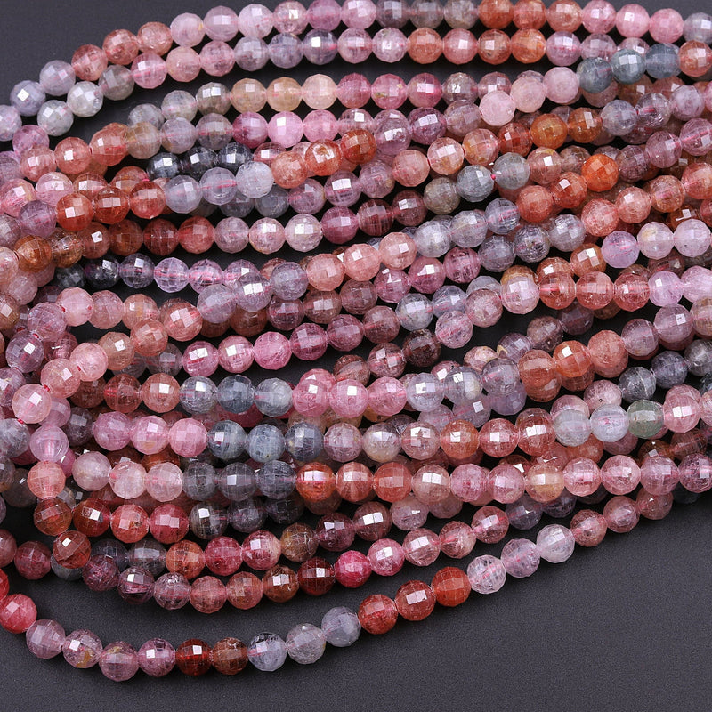 Real Genuine Natural Spinel Faceted Round Beads 4mm 6mm Multicolor Red Pink Blue Peach Blue Green Teal Purple Gemstone 15.5" Strand