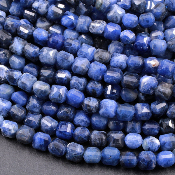 Faceted Natural Blue Sodalite 6mm Cube Square Beads 16" Strand