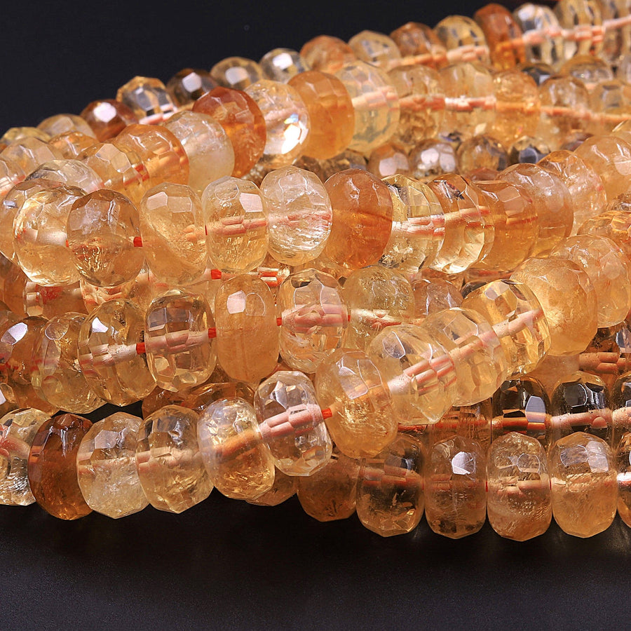 Superior A Gem Grade Natural Golden Yellow Citrine Faceted Rondelle Beads 10mm 12mm 16" Strand