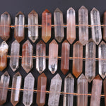 Rare Red Phantom Quartz Beads Double Terminated Gemstone Points Drilled Lodalite Pendant 16" Strand