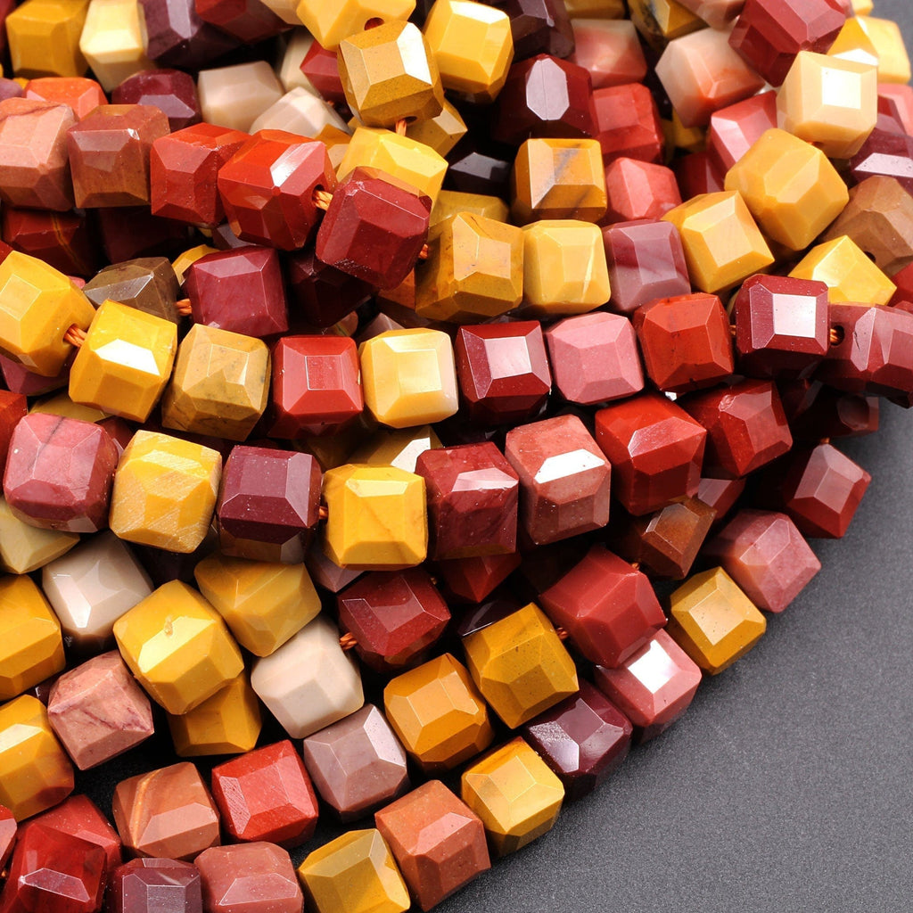 Faceted Natural Mookaite 7mm Cube Square Dice Beads 16" Strand