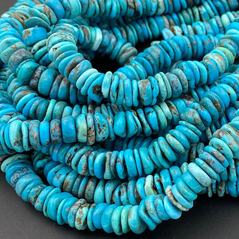 Genuine 100% Natural Arizona Turquoise Heishi Beads 8mm 10mm 12mm Thin Rondelle Discs 16" Strand