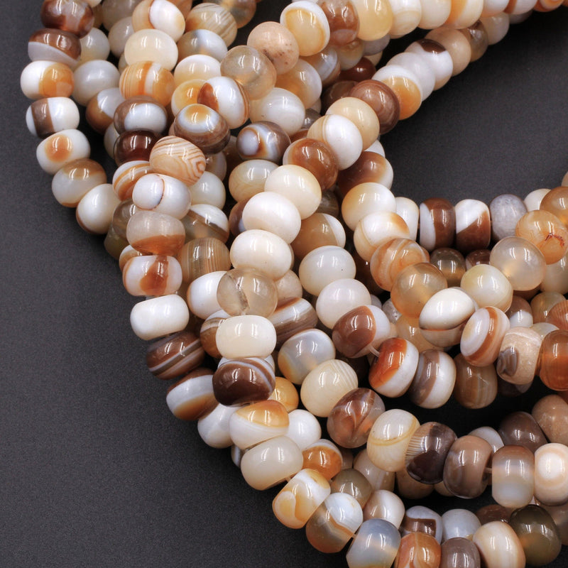 Natural Brown Tibetan Agate Beads 8mm Rondelle Amazing Veins Bands Eyes Strand