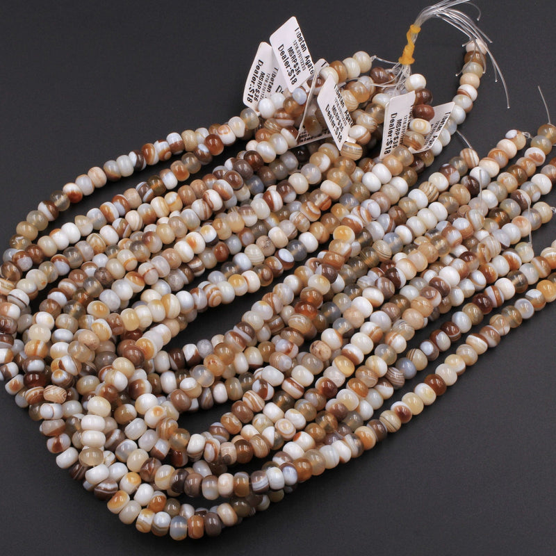 Natural Brown Tibetan Agate Beads 8mm Rondelle Amazing Veins Bands Eyes Strand