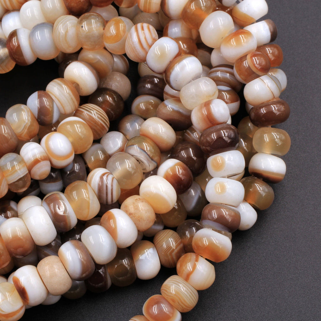 Natural Brown Tibetan Agate Beads 8mm Rondelle Amazing Veins Bands Eyes Strand