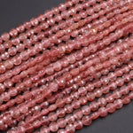 AAA Faceted 6mm Strawberry Quartz Coin Beads Flat Disc Dazzling Facets 16" Strand