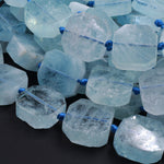 Natural Blue Aquamarine Square Beads Geometric Octagon Cut Chiseled Edge 15.5" Strand