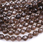 AAA Gem Grade Genuine Natural Smoky Quartz Beads Faceted 6mm 8mm 10mm 12mm 14mm Round Gemstone New Double Hearted Star Cut 16" Strand