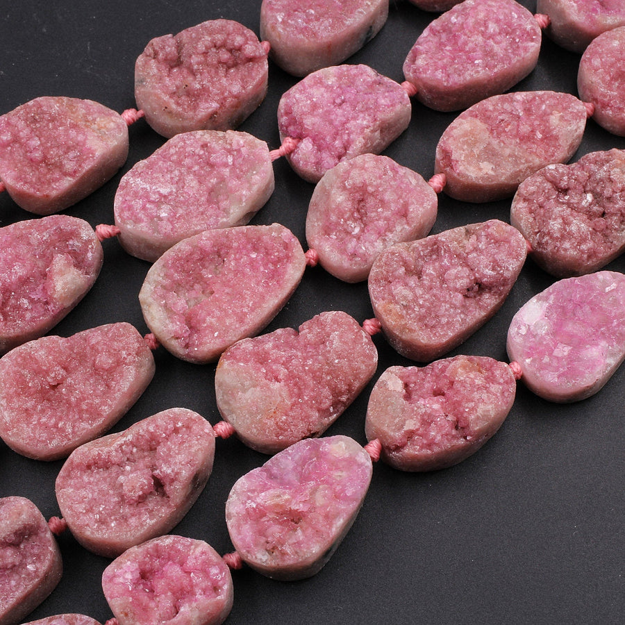 Natural Pink Cobalto Calcite Druzy Beads Freeform Oval Teardrop Nuggets 16" Strand