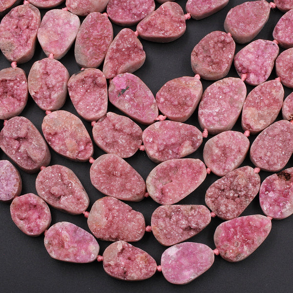 Natural Pink Cobalto Calcite Druzy Beads Freeform Oval Teardrop Nuggets 16" Strand