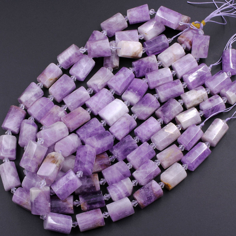 Large Faceted Natural Amethyst Tube Beads Soft Violet Purple Amethyst Gemstone Cylinder 16" Strand