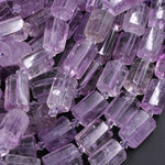 Large Faceted Natural Amethyst Tube Beads Extra Translucent Purple Amethyst Gemstone Cylinder 16" Strand