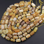 Large Faceted Natural African Yellow Opal Tube Beads Cylinder 16" Strand