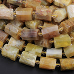 Large Faceted Natural African Yellow Opal Tube Beads Cylinder 16" Strand