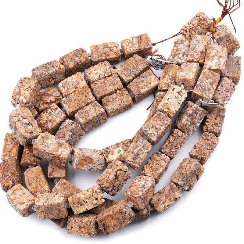 Raw Rough Organic Natural African Lace Opal Beads Earthy Large Rectangle Slab 24mm x 14mm 16" Strand