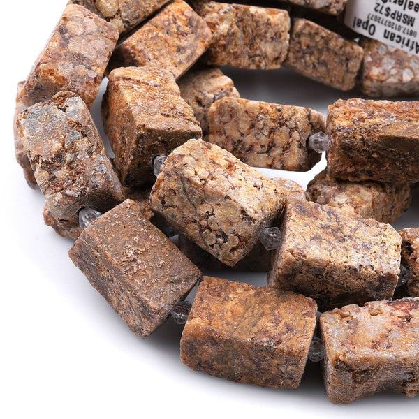 Raw Rough Organic Natural African Lace Opal Beads Earthy Large Rectangle Slab 24mm x 14mm 16" Strand