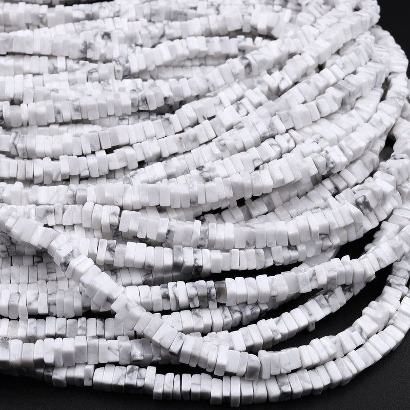 Natural White Howlite Square Heishi Beads 4mm 6mm 16" Strand