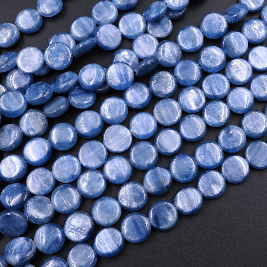 AAA Natural Blue Kyanite Coin Beads 6mm 8mm 10mm 12mm 15.5" Strand