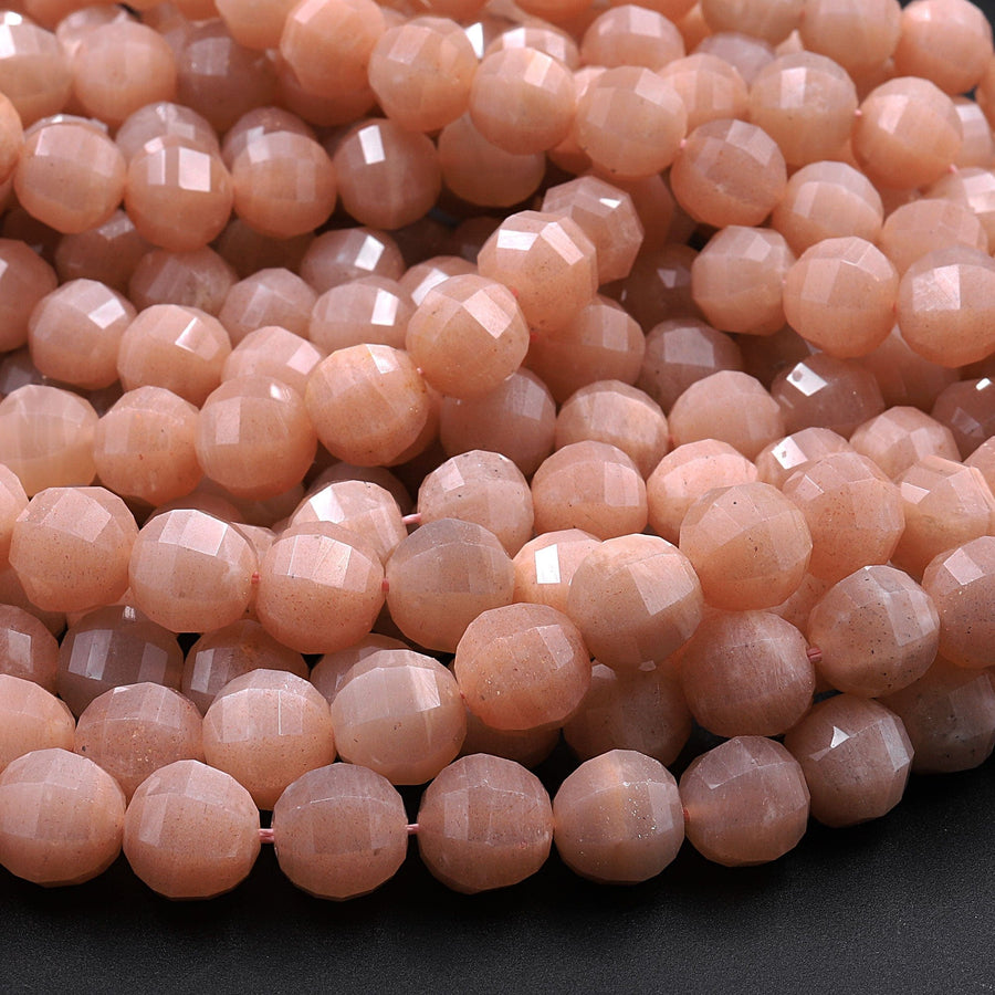 Lantern Faceted Natural Peach Moonstone 8mm Round Beads 15.5" Strand