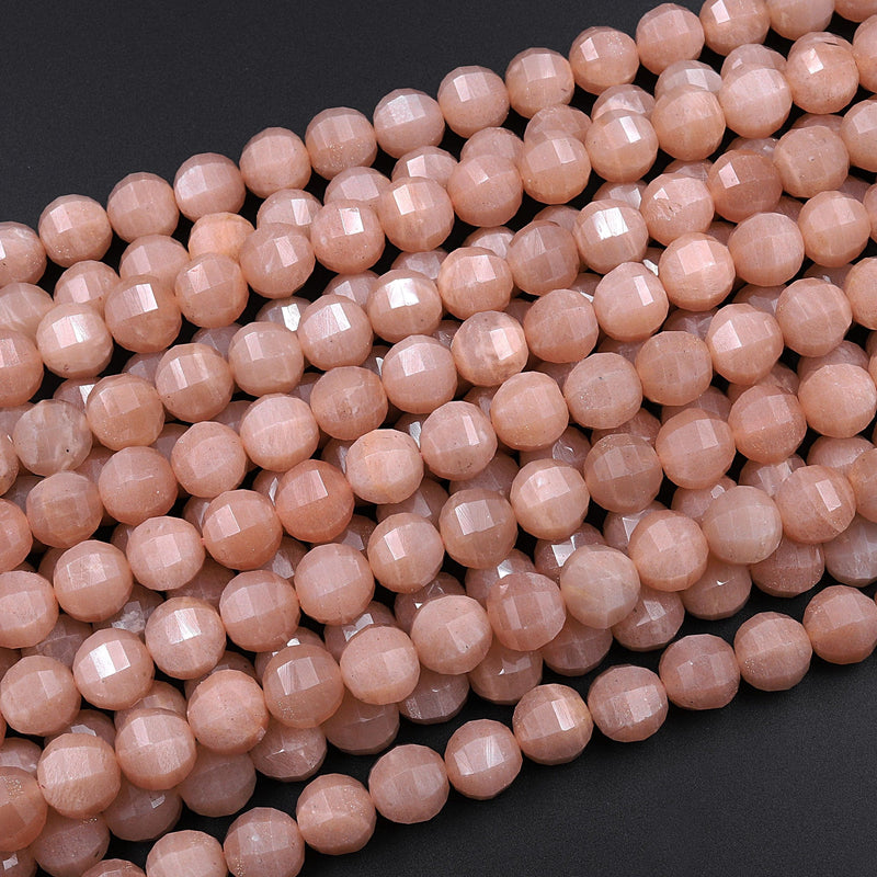 Lantern Faceted Natural Peach Moonstone 8mm Round Beads 16" Strand