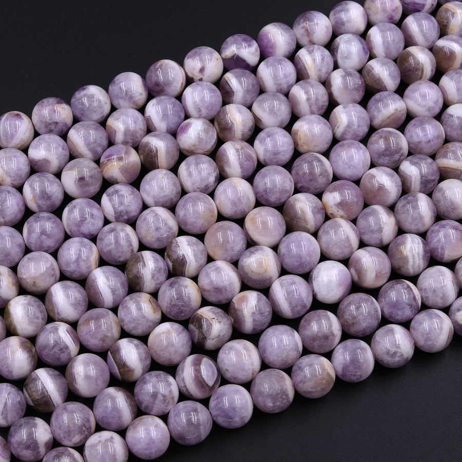 Natural Purple Chevron Amethyst 6mm 8mm 10mm 12mm Round Beads Striking Eye Catching White Stripes 16" Strand
