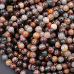 Natural Phantom Quartz Beads Lodolite Beads 6mm 7mm  8mm Intense Red Green Yellow Brown Copper Bronze Minerals Matrix 16" Strand
