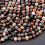 Natural Phantom Quartz Beads Lodolite Beads 6mm 7mm  8mm Intense Red Green Yellow Brown Copper Bronze Minerals Matrix 16" Strand