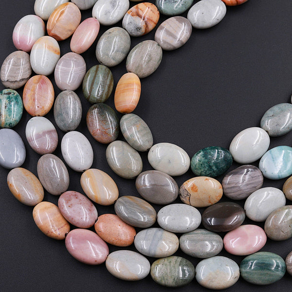 Natural Landscape Ocean Jasper Oval Beads Aka Polychrome Ocean Jasper 16" Strand