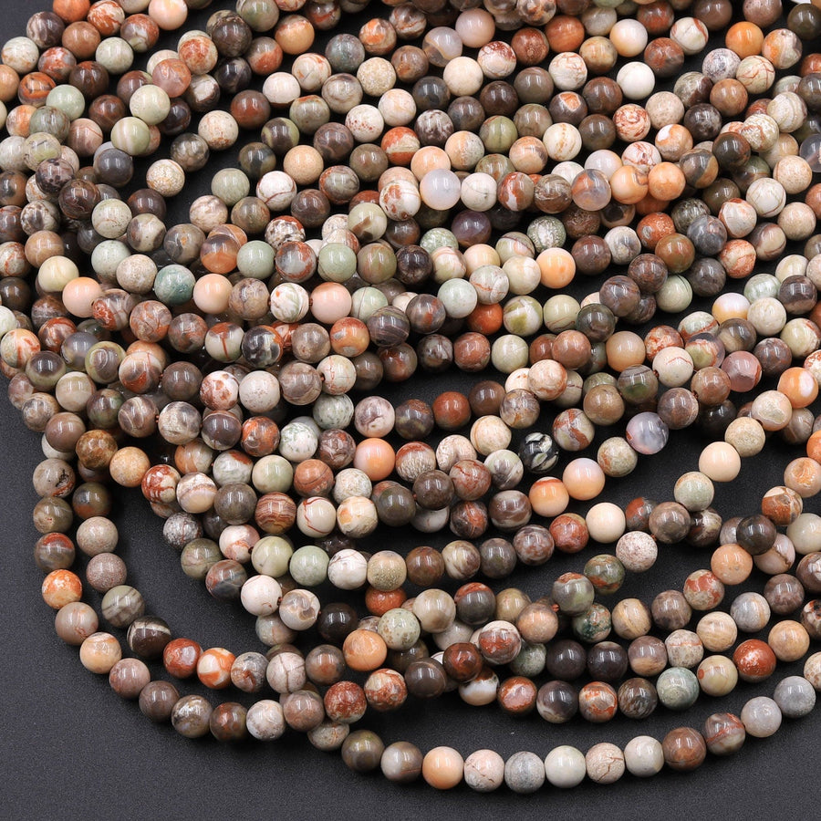 Natural Mushroom Jasper Rhyolite Round Beads 4mm 6mm 8mm 10mm 12mm 16" Strand