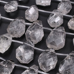 Natural Smoky Rock Quartz Freeform Teardrop Focal Pendant Top Side Drilled Clear Sparkling Gemstone Creative Designer Hand Cut 16" Strand