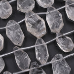 Natural Smoky Rock Quartz Freeform Teardrop Focal Pendant Top Side Drilled Clear Sparkling Gemstone Creative Designer Hand Cut 16" Strand