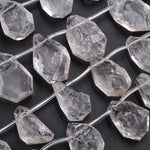 Natural Smoky Rock Quartz Freeform Teardrop Focal Pendant Top Side Drilled Clear Sparkling Gemstone Creative Designer Hand Cut 16" Strand
