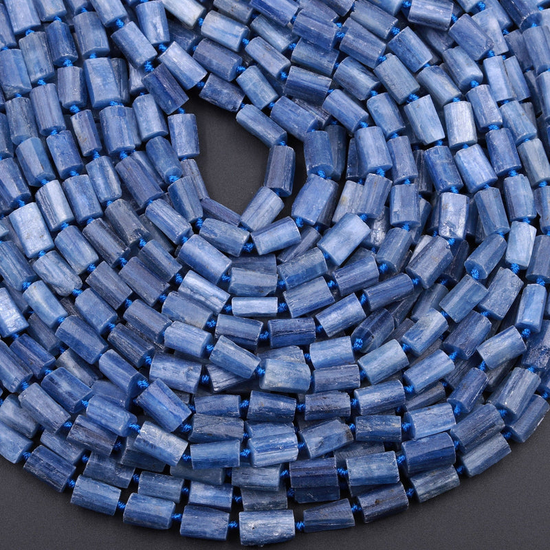 AAA Natural Kyanite Matte Faceted Cylinder Tube Beads 15.5" Strand