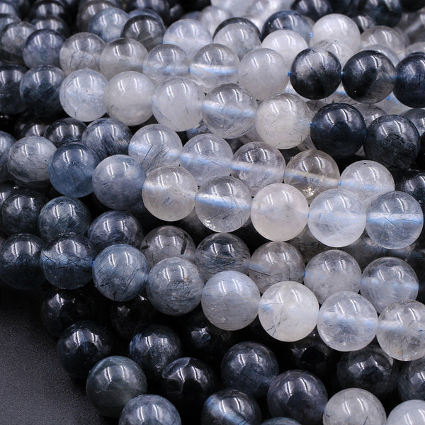 Rare Blue Rutilated Quartz 6mm 8mm 10mm 12mm Round Beads From Madagascar 15.5" Strand