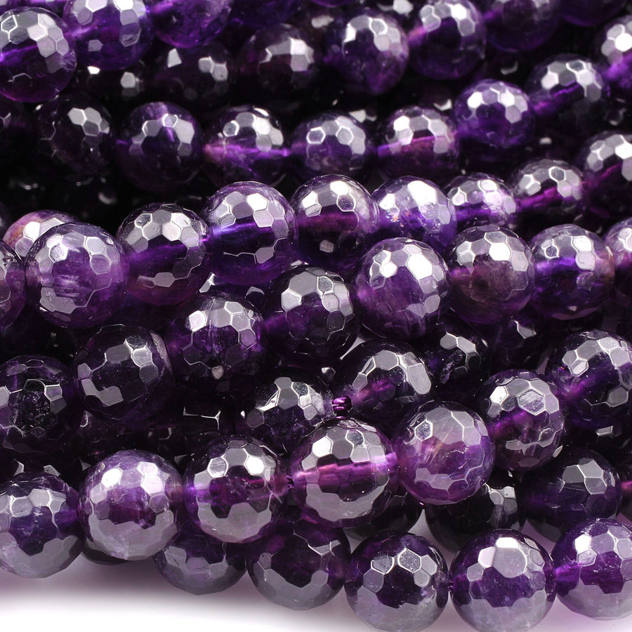 Deep Purple Amethyst Faceted 6mm 8mm Round Beads Genuine Real Amethyst Gemstone Beads 15.5" Strand