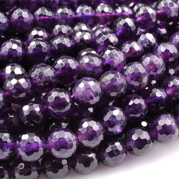 Deep Purple Amethyst Faceted 6mm 8mm Round Beads Genuine Real Amethyst Gemstone Beads 15.5" Strand