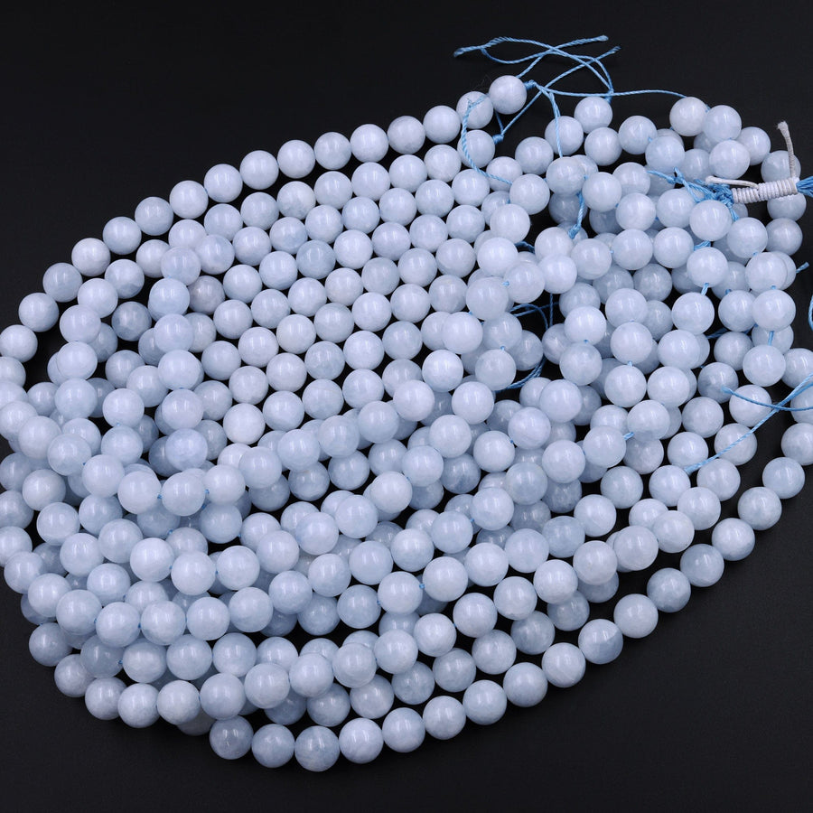 Natural Blue Celestite Smooth Round Beads 6mm 8mm 10mm 12mm 16" Strand