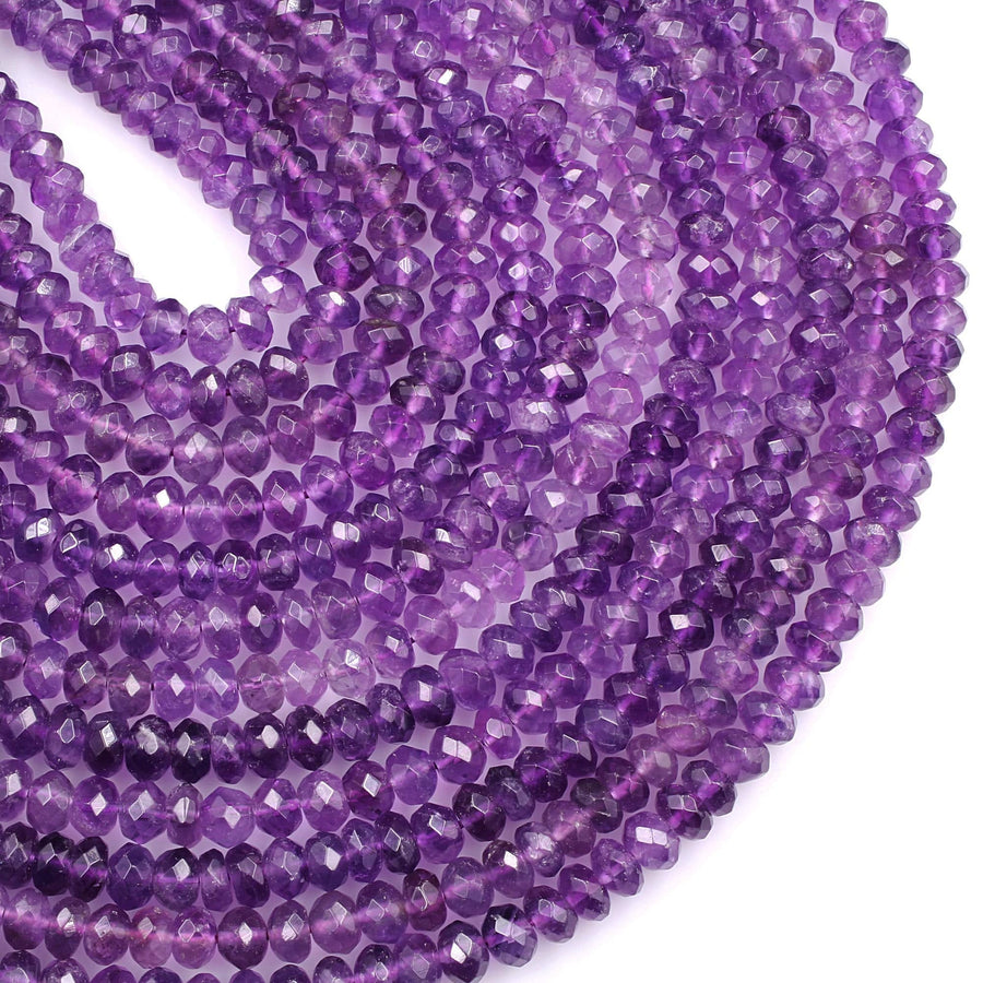 Faceted Natural Purple Amethyst 8mm Rondelle Beads 16" Strand