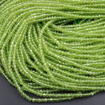 Stunning Natural Green Peridot 3mm 4mm Faceted Rondelle Beads Micro Laser Diamond Cut Real Genuine Peridot Gemstone 15.5" Strand