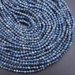 Natural Burma Blue Sapphire Faceted 2mm 3mm Round Beads 15.5" Strand