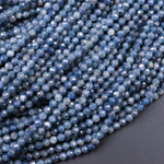 Natural Burma Blue Sapphire Faceted 3mm 4mm 5mm 6mm Round Beads 15.5" Strand