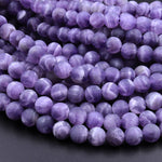 AAA Matte Natural Purple Amethyst Round Beads 4mm 6mm 8mm 10mm White Bands 16" Strand