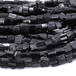 Raw Natural Black Tourmaline Beads Short Cylinder Tube Nugget Real Genuine Black Tourmaline Crystal Shaped Gemstones 17" Strand