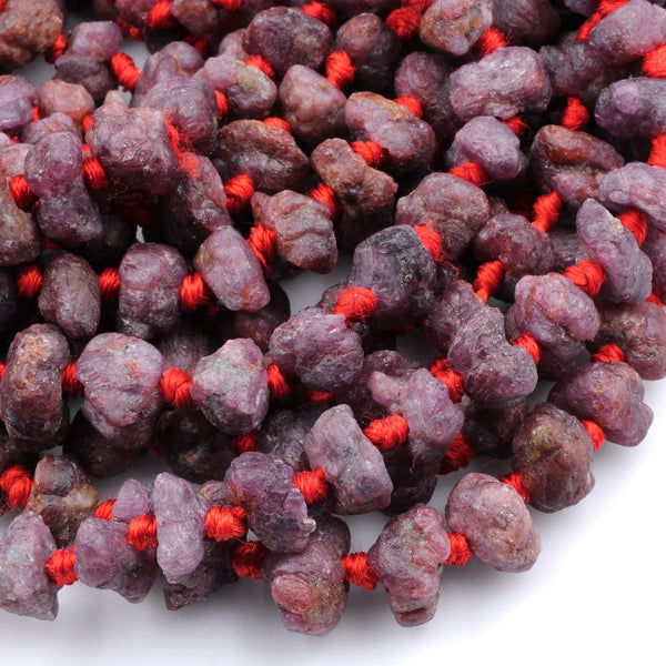 Raw Natural Ruby Beads Freeform Nugget Organic Genuine Ruby Corundum Gemstone 17" Strand