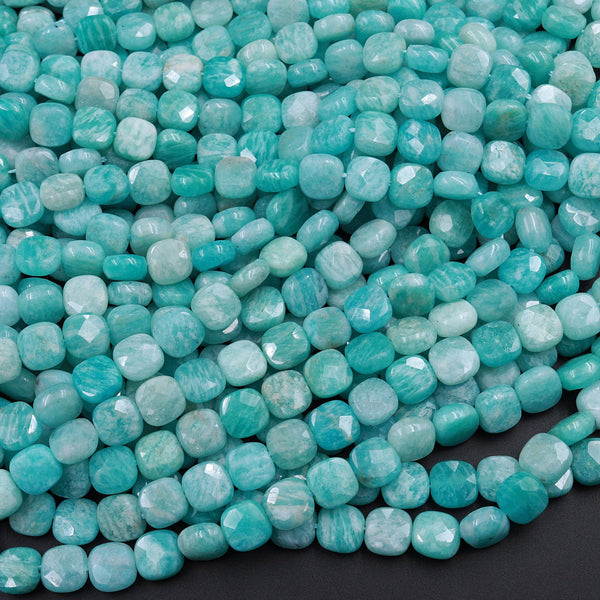 Peruvian Amazonite Faceted Cushion Square Beads 6mm 8mm 16" Strand