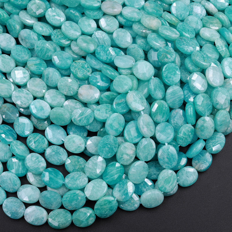 Peruvian Amazonite Faceted Cushion Oval Beads 8x6mm 10x8mm 16" Strand