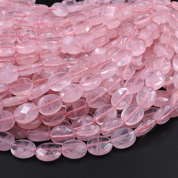 Natural Madagascar Pink Rose Quartz Faceted Oval Beads 8x6mm 10x8mm 16" Strand