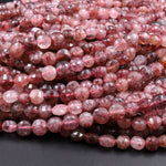 Faceted 6mm Strawberry Quartz Coin Beads 16" Strand